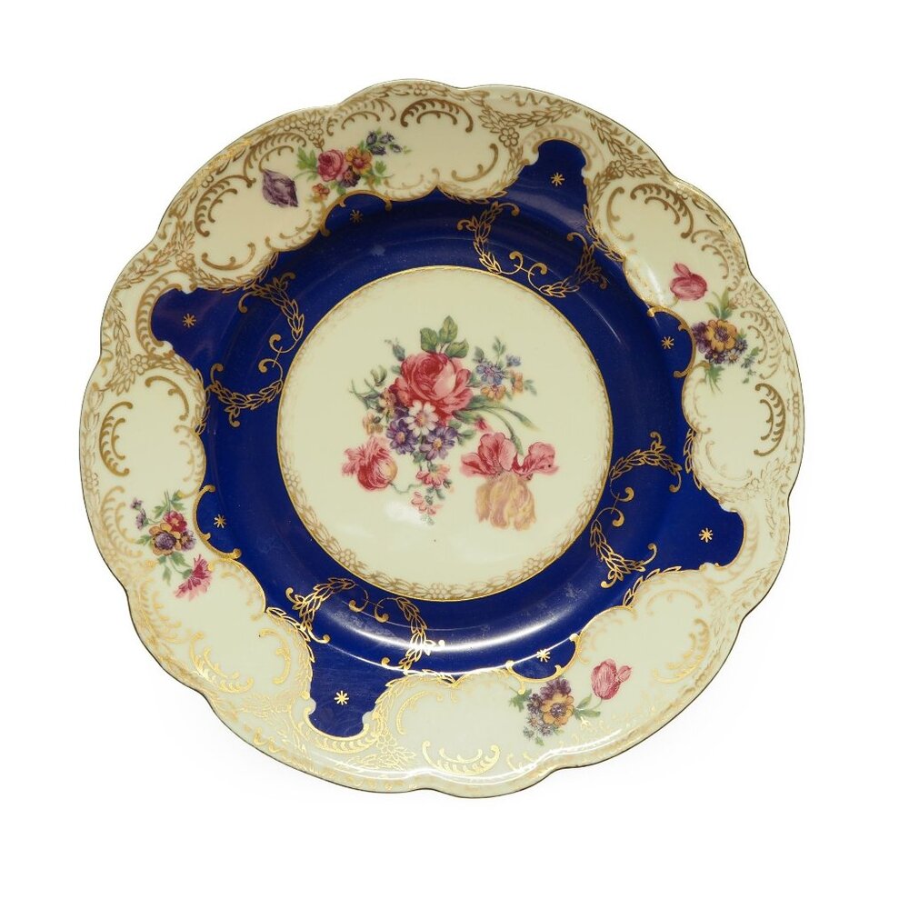 Moritz Zdekauer MZ Czechoslovakia Ovington, NY 7.5" Cobalt‎ Blue Scalloped Plate